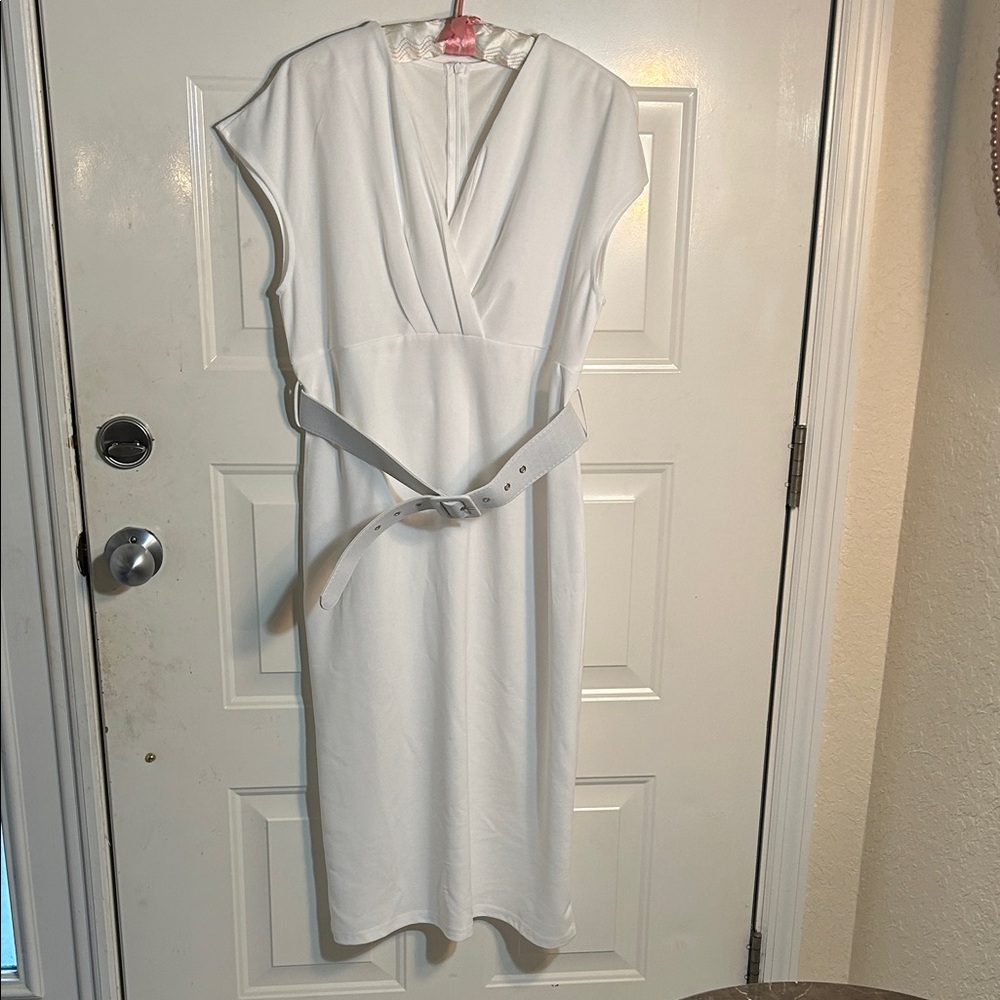 Chic White Midi Dress with Belt